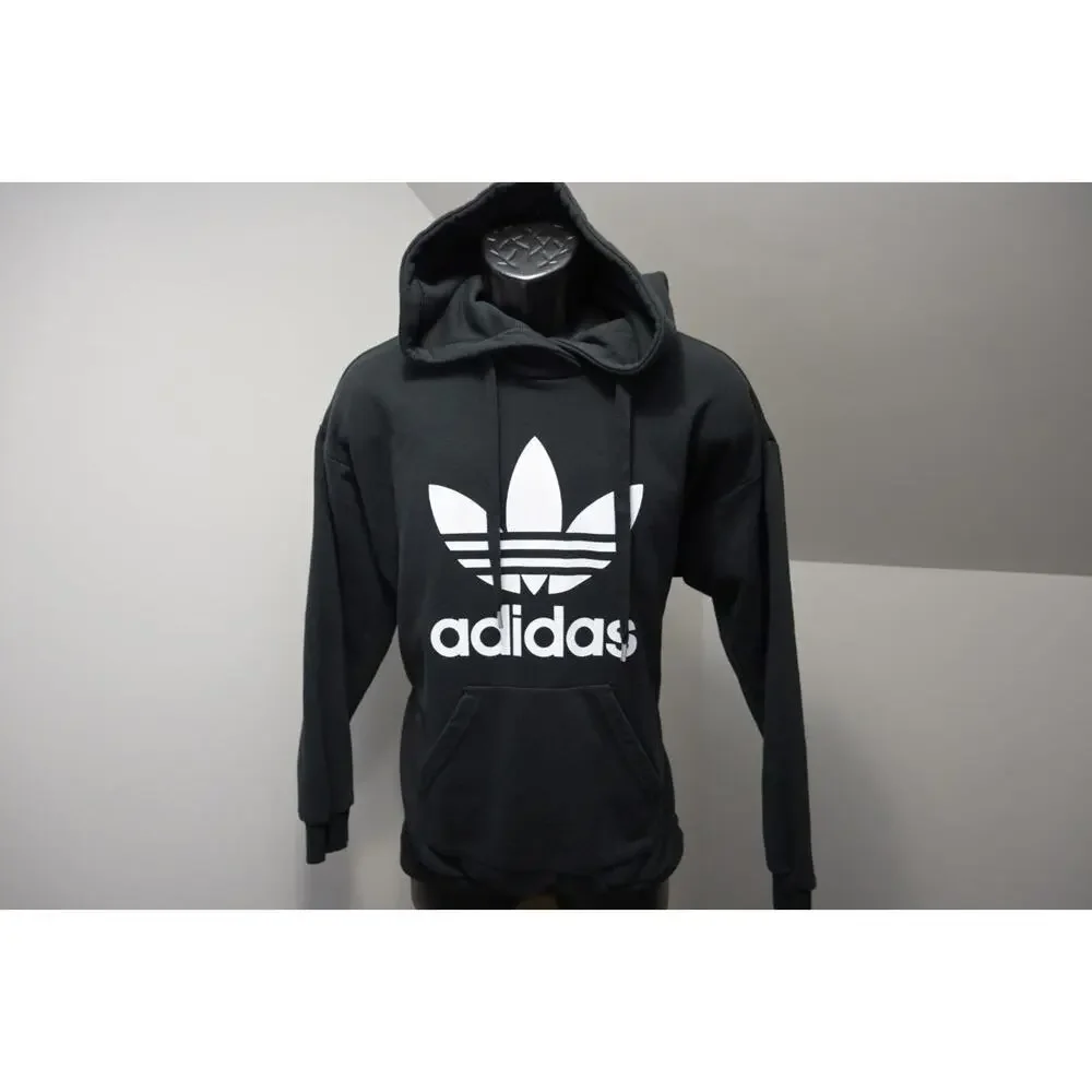 Adidas Hoodie Pull Over Black Cotton Blend Athletic‎ Sweater Mens Size Small